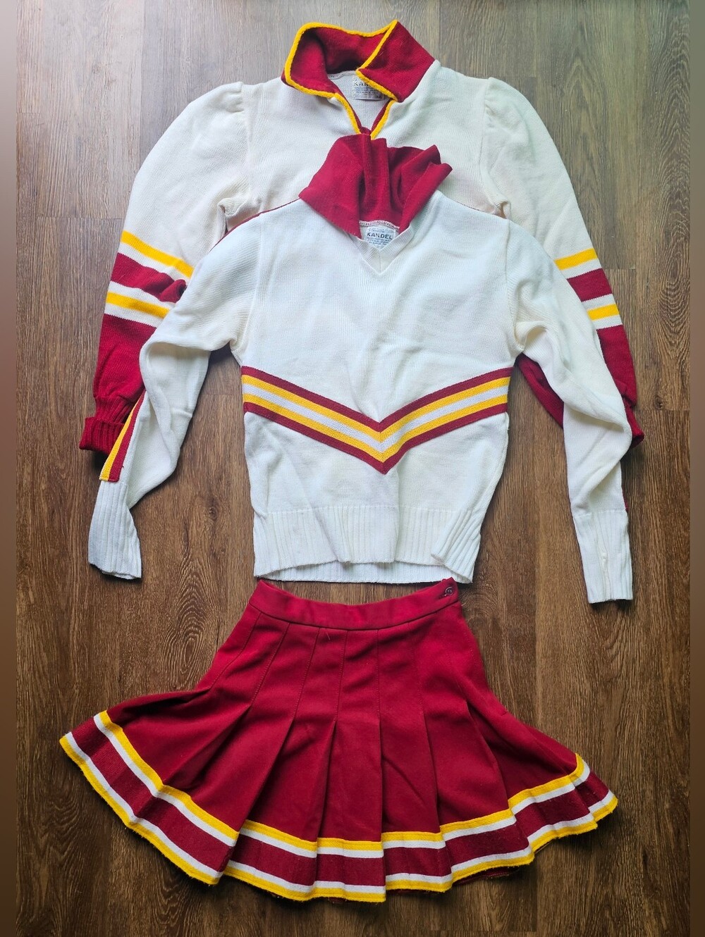 Womens Vintage 70s 80s  Cheerleading Cheer Outfit Skirt Red White kandel XS /S